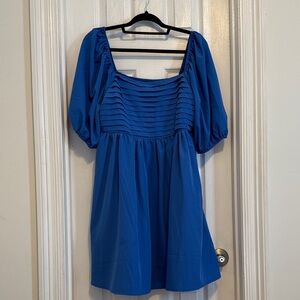 Blue cap sleeve dress with smocked back